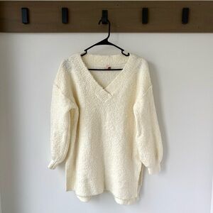Pilcro Anthropologie Teddy V-Neck Tunic Wool white Sweater | Size XS